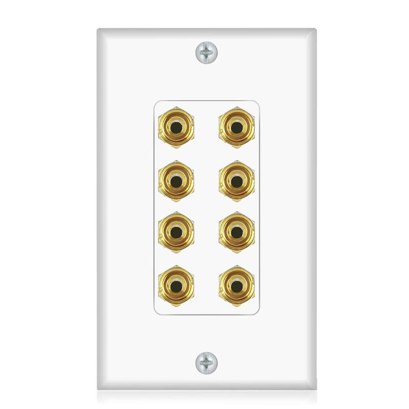 ICESPRING Banana Binding Post Two-Piece Coupler Inset Wall Plate for 4 Speakers Standard Single Gang White - Image 2